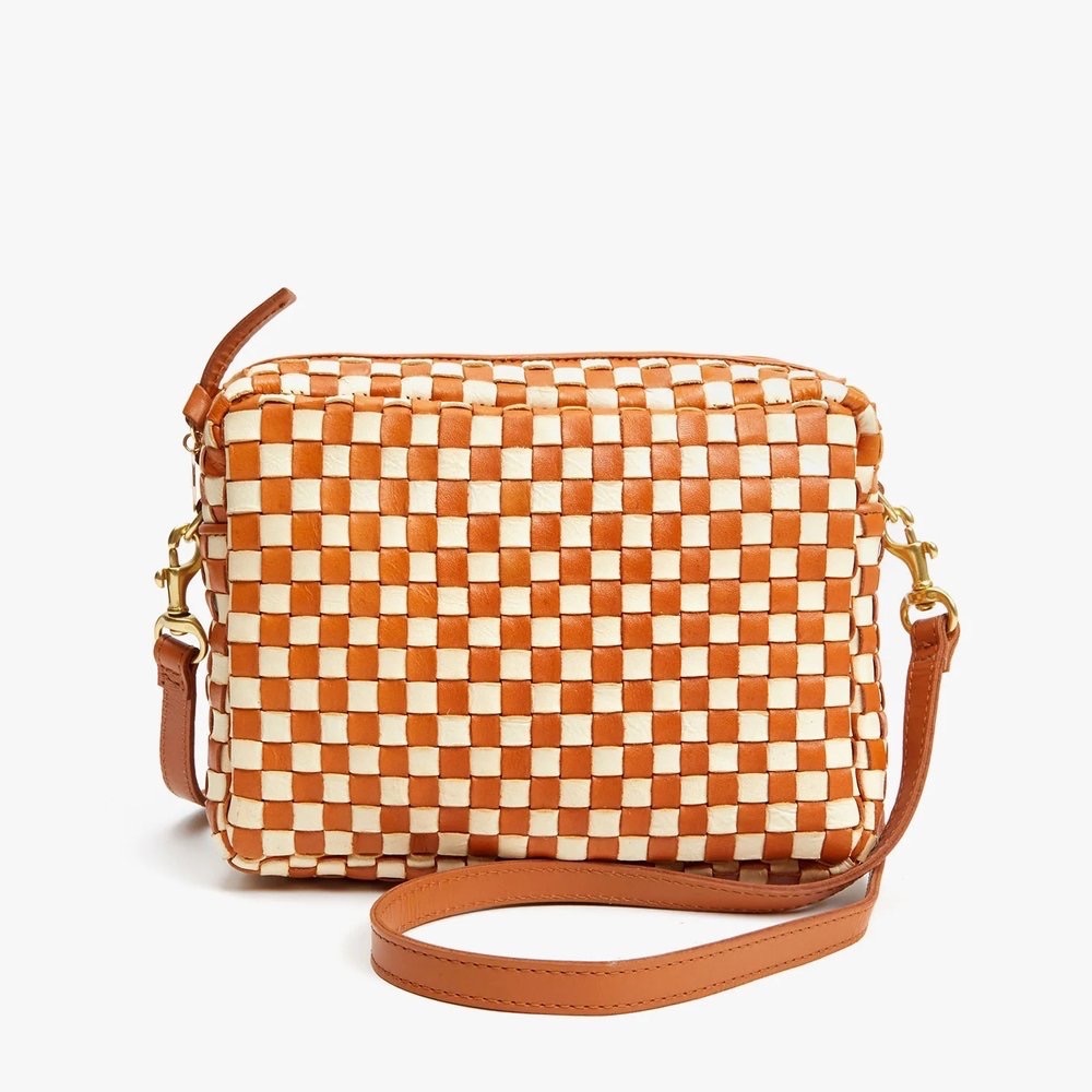 Clare V. Midi Sac Natural & Cream Woven Checker